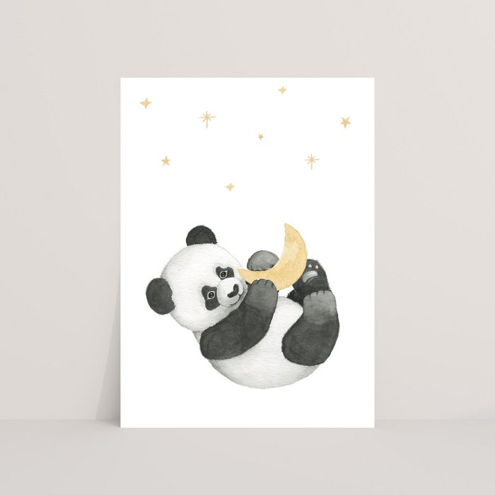 Wenskaart Ansichtkaart Panda met maan