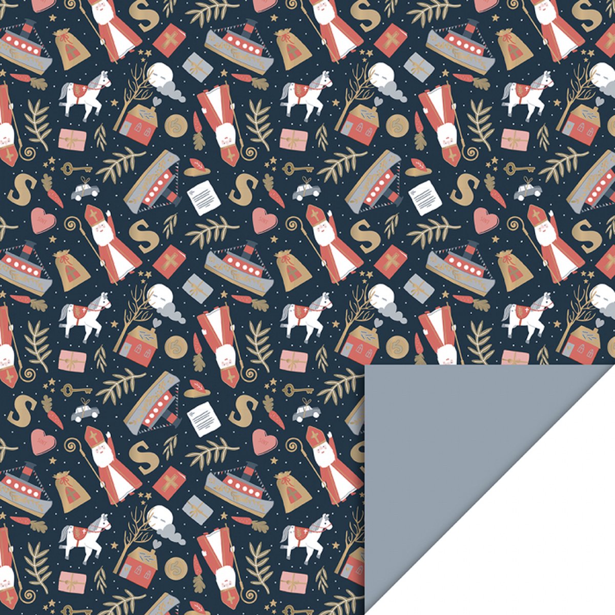 Inpakpapier Sinterklaas Donkerblauw