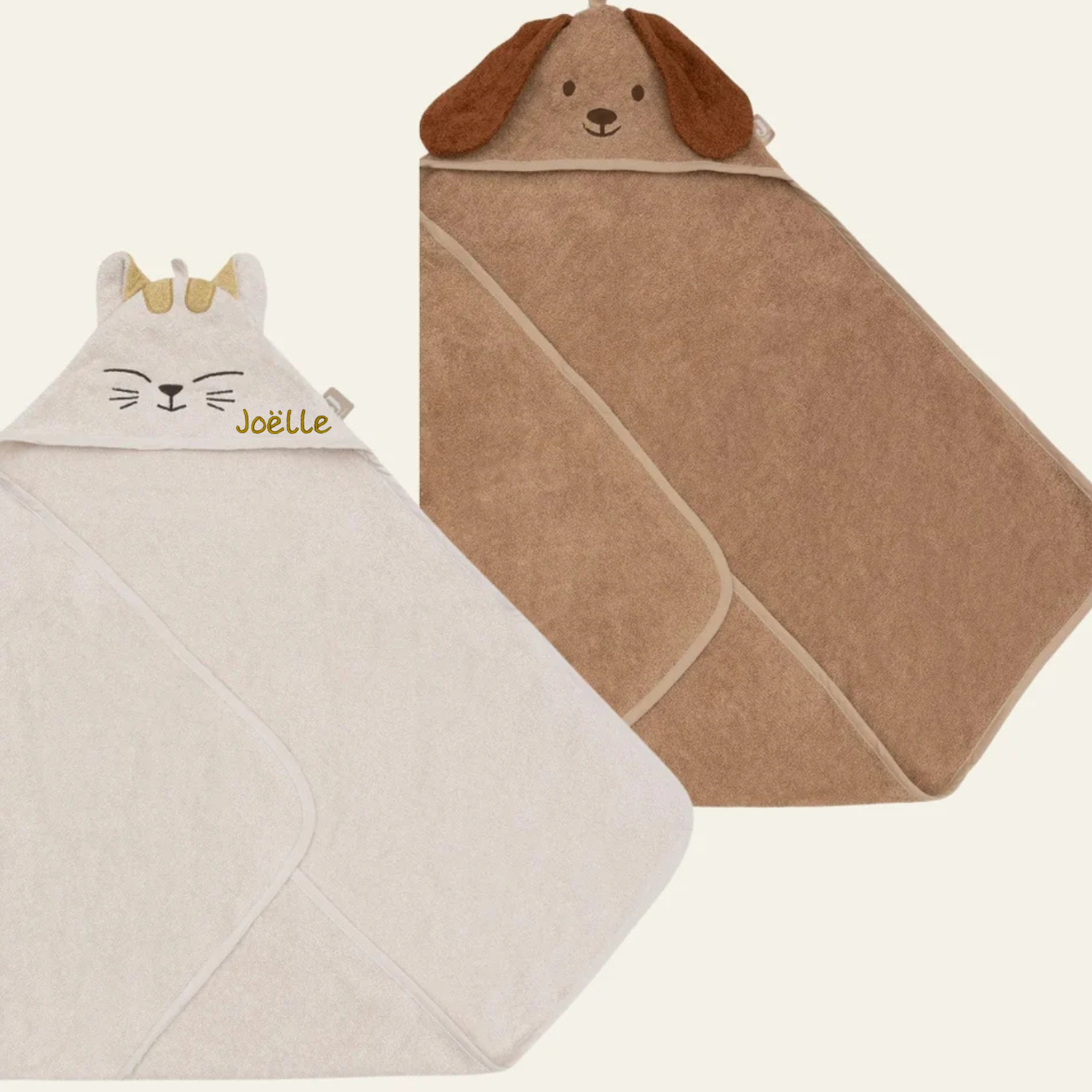 Jollein - Badcape Badstof 75x 75cm - Diego Dog/Charlie Cat (met naam)