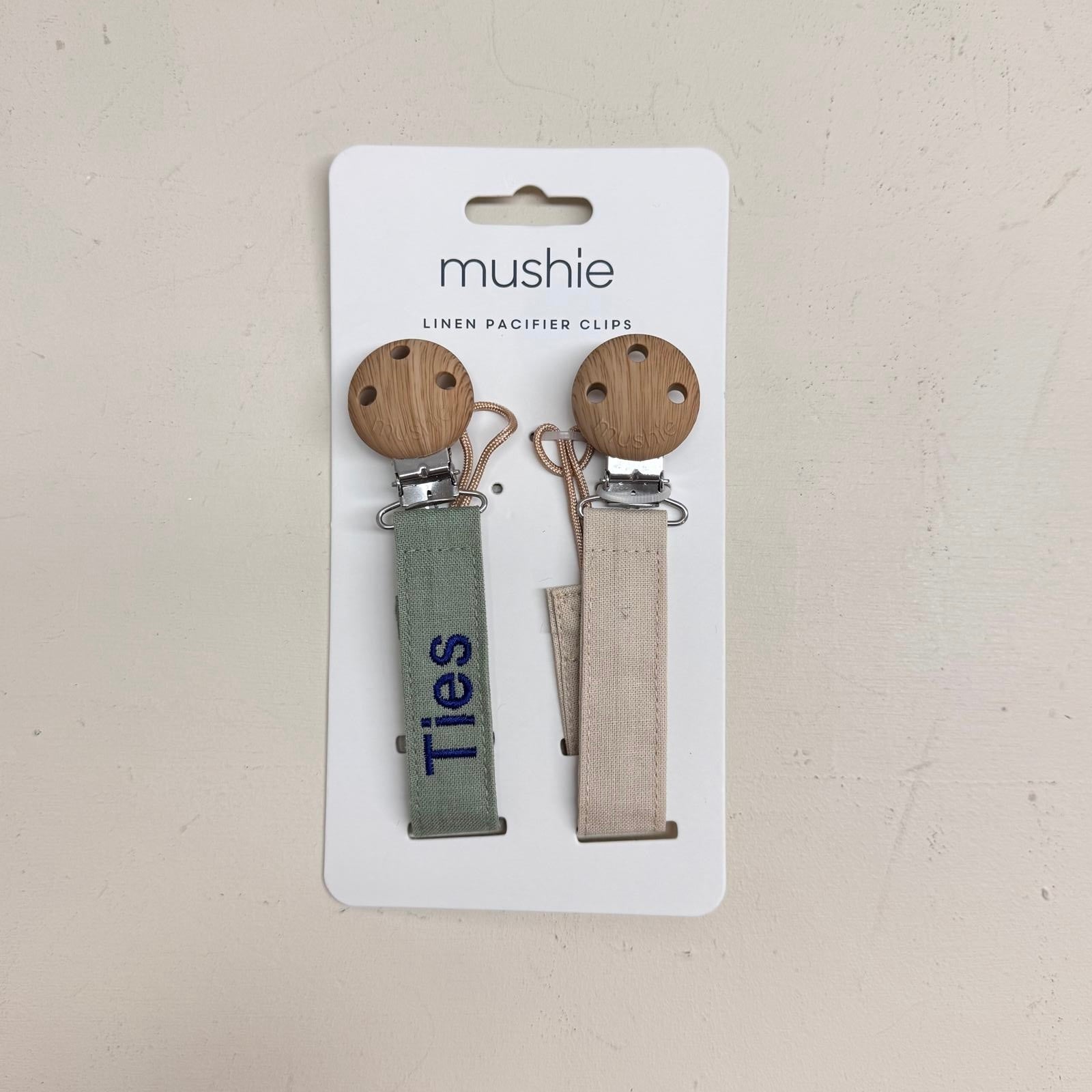Mushie Speenkoord Linnen Olive/Shifting Sand 2-Pack