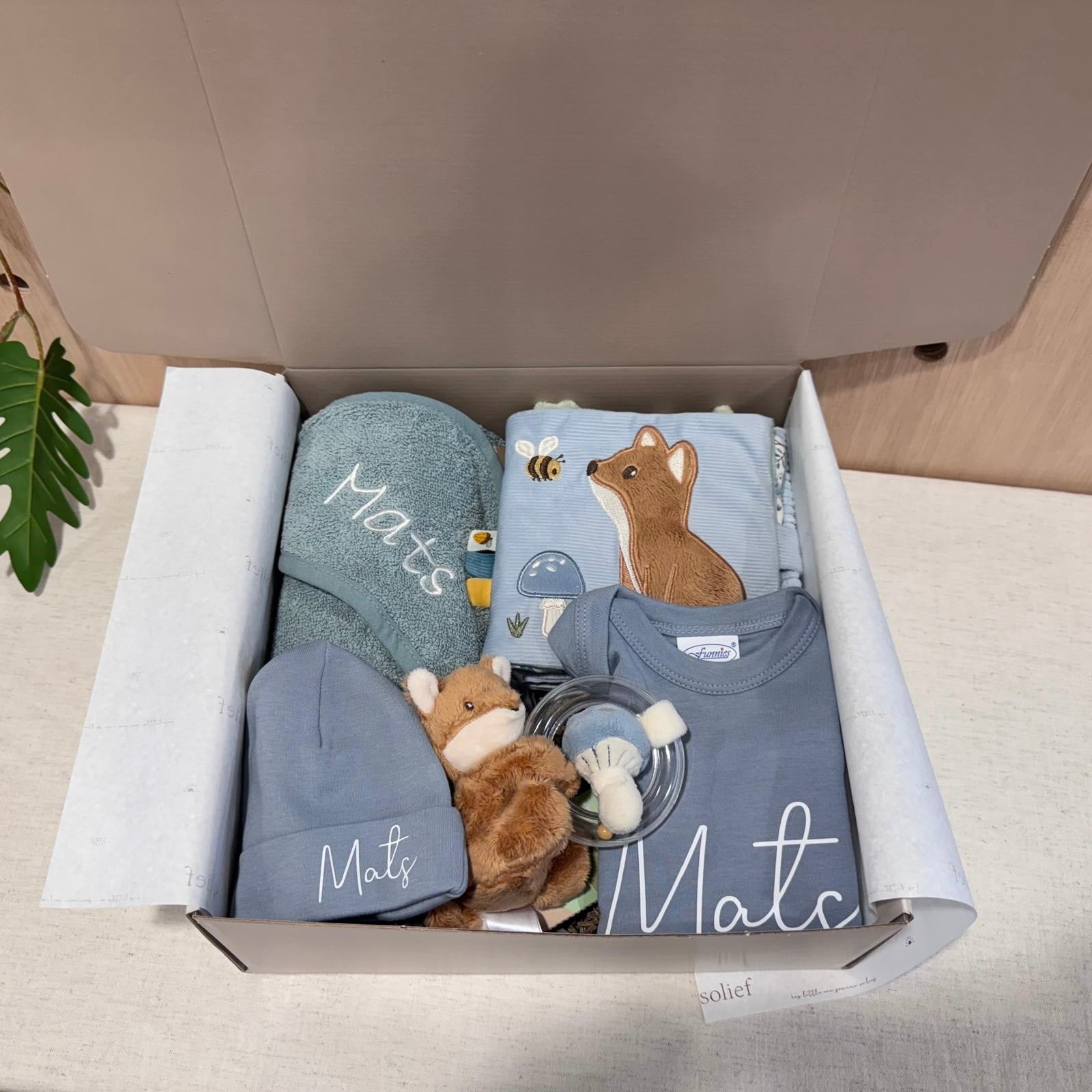 Kraamcadeau - Cadeaubox - Lieve vosje - Blauw