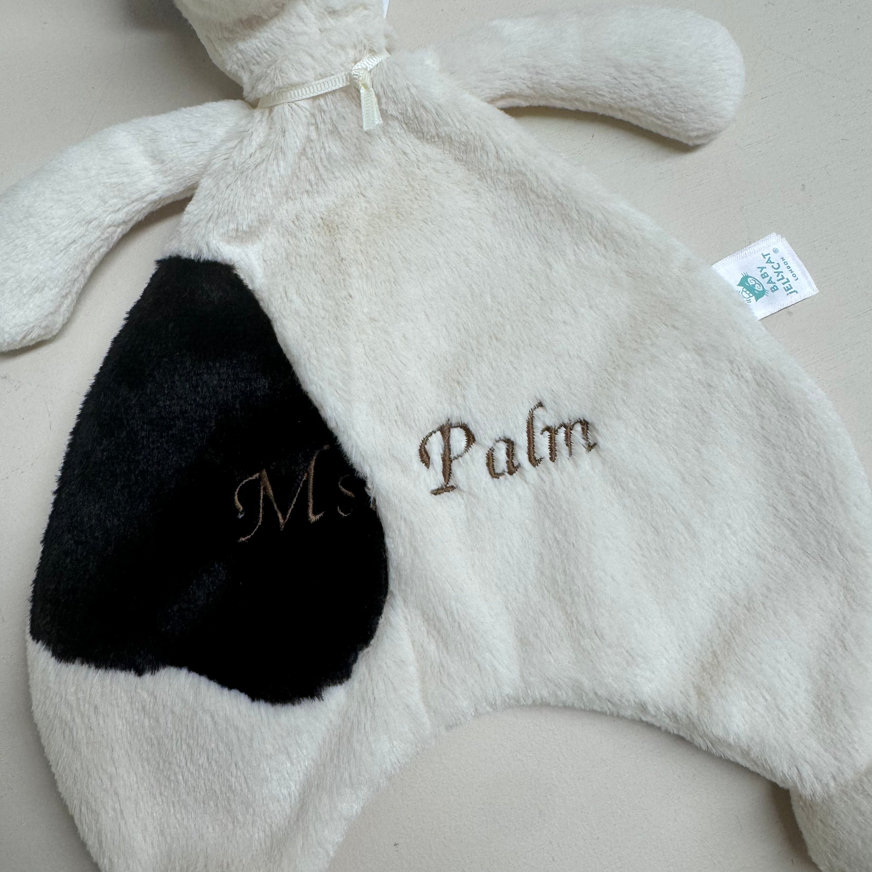 Jellycat Knuffeldoekje Bashful Black & Cream puppy