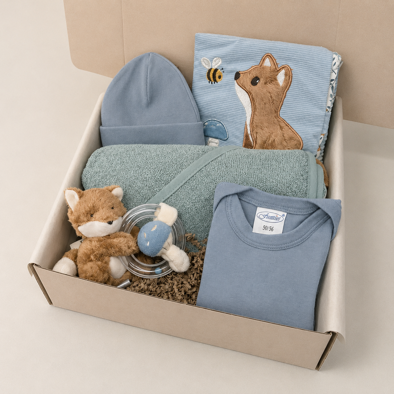 Kraamcadeau - Cadeaubox - Lieve vosje - Blauw