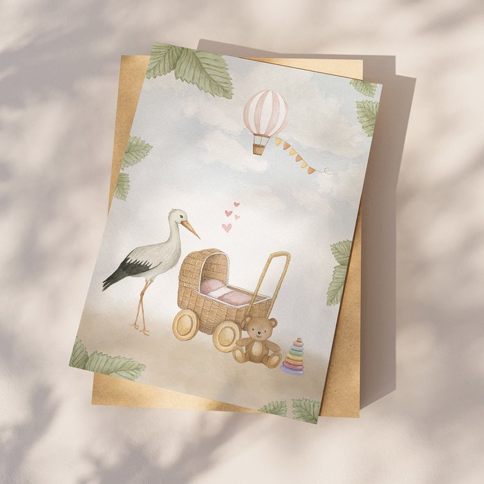 Wenskaart Ansichtkaart baby roze