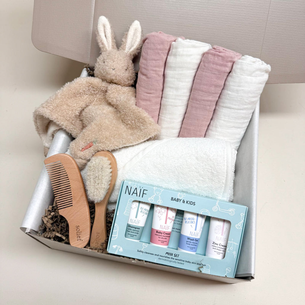 Kraamcadeau - Cadeaubox - Badtime Bunny - Roze/ivory