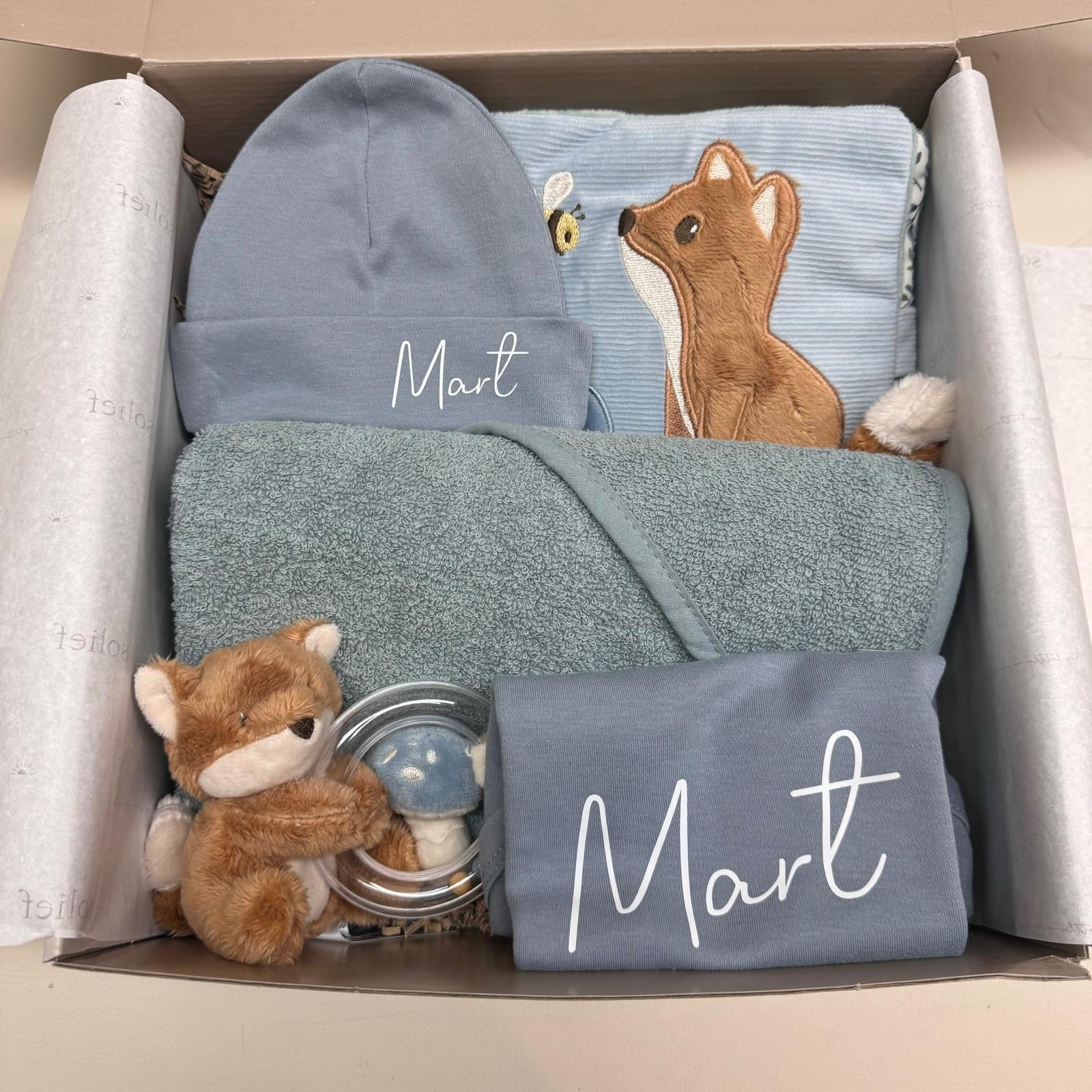 Kraamcadeau - Cadeaubox - Lieve vosje - Blauw