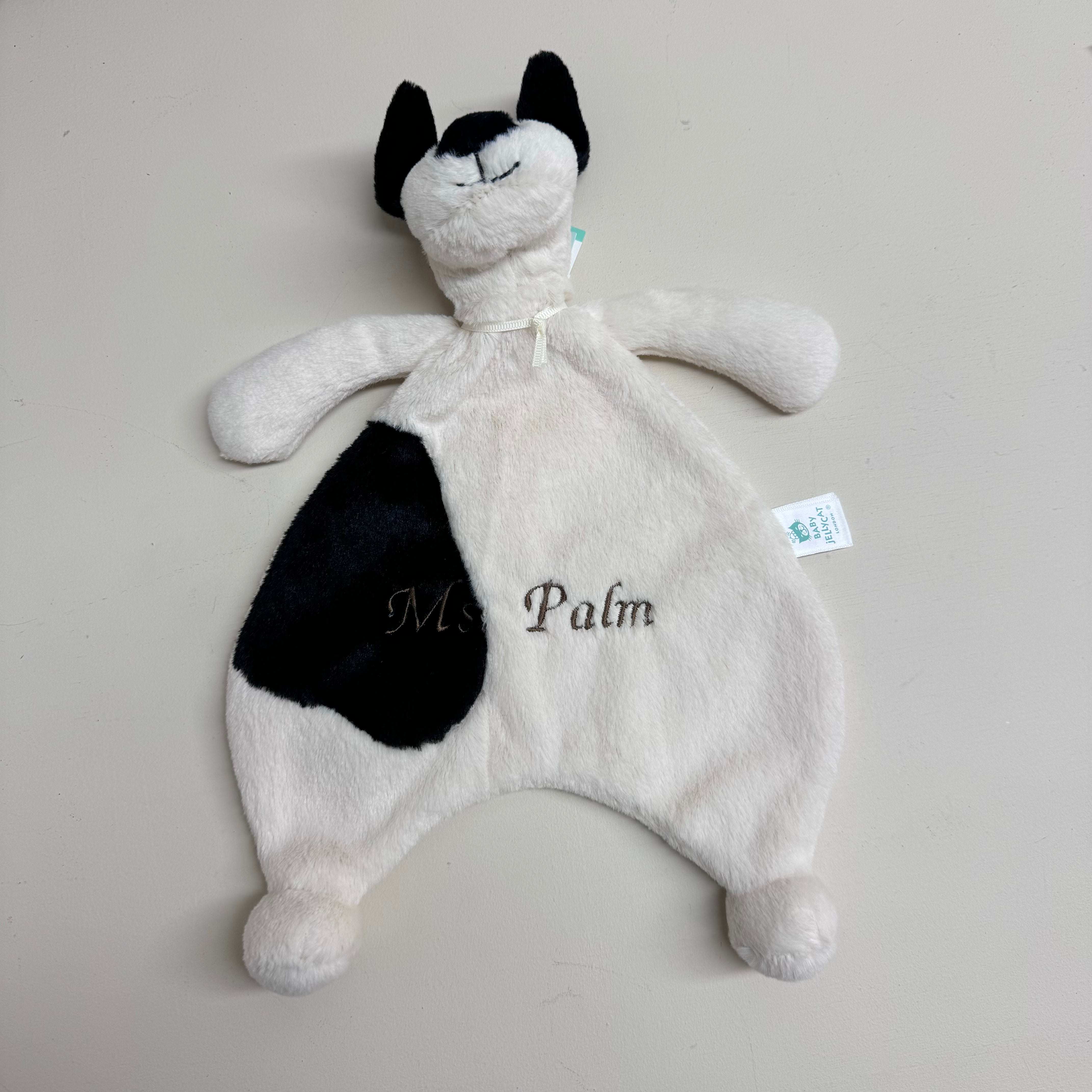 Jellycat Knuffeldoekje Bashful Black & Cream puppy