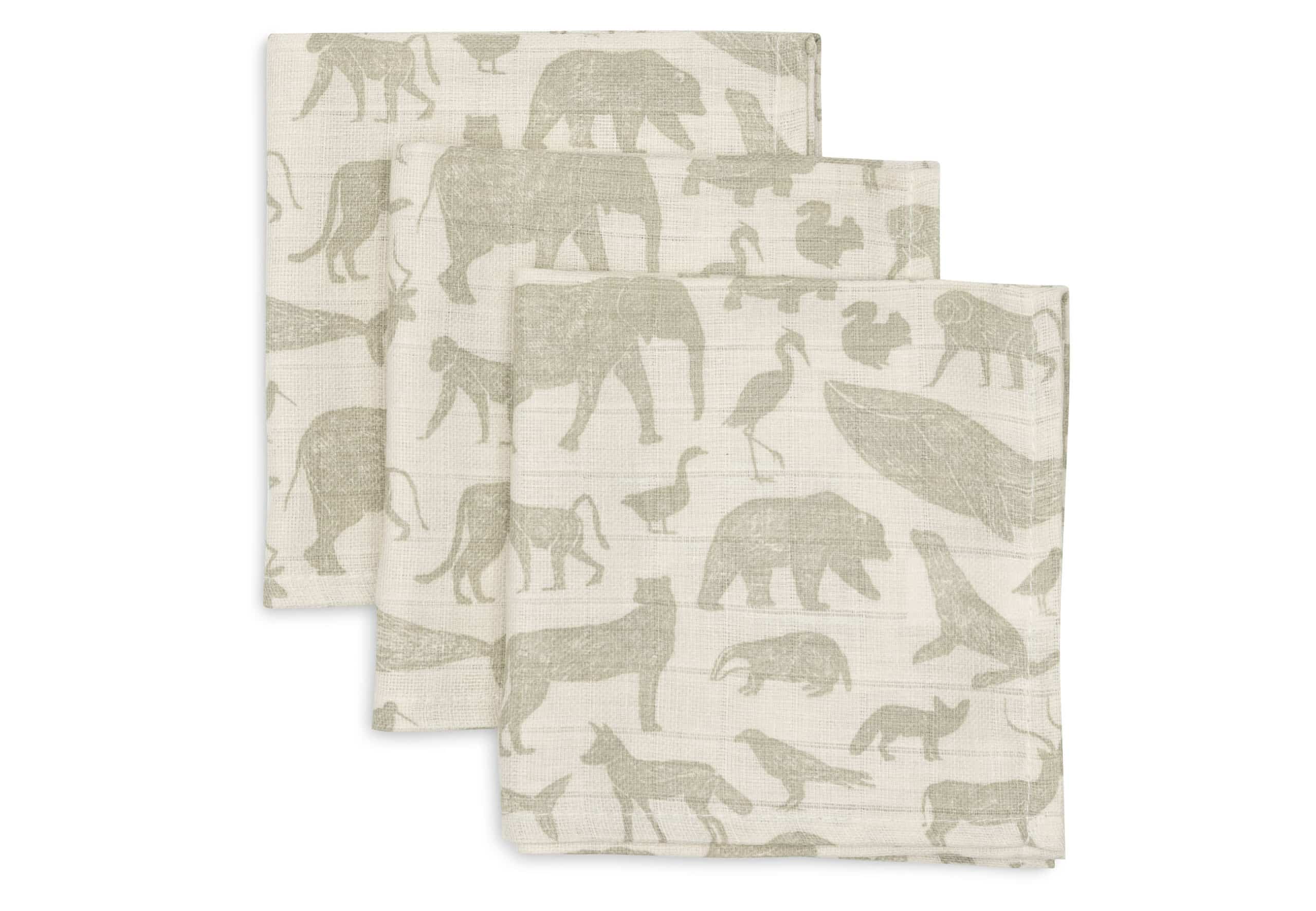 Jollein Hydrofiele Monddoekjes - Animals Olive Green - 3 pack