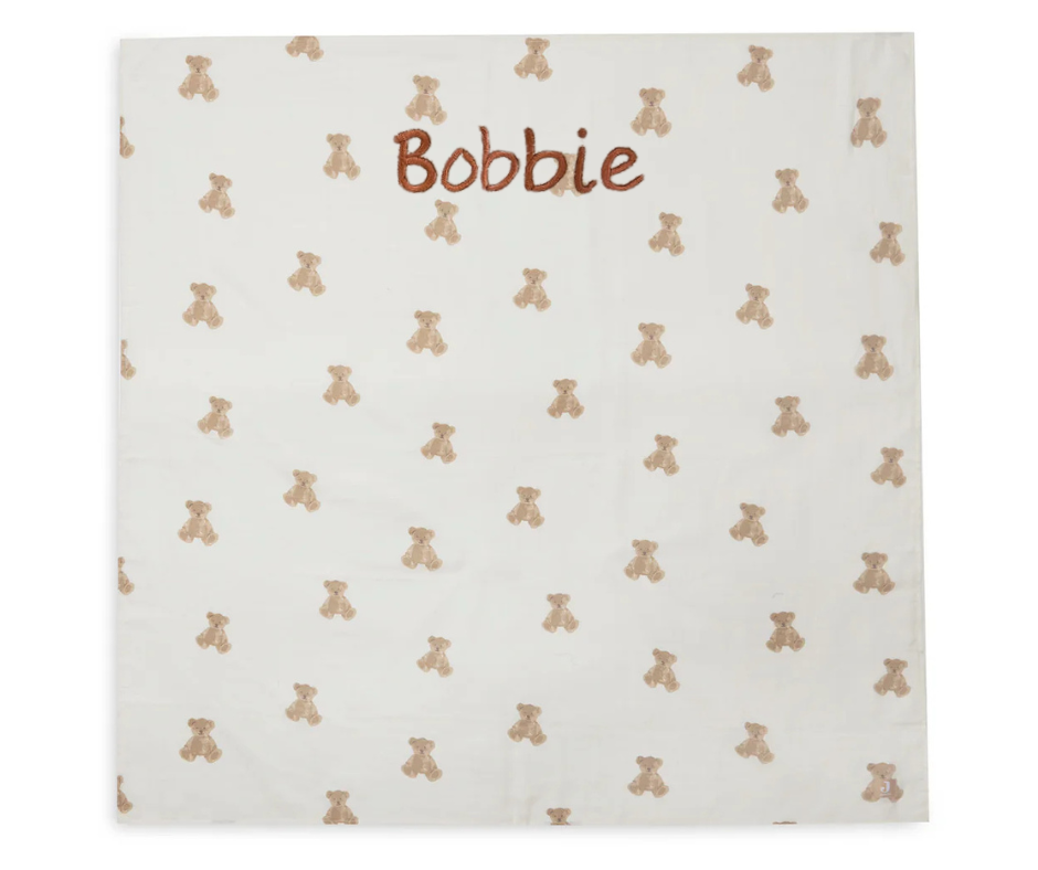 Jollein Hydrofieledoek Teddy Bear 115x115cm - met naam