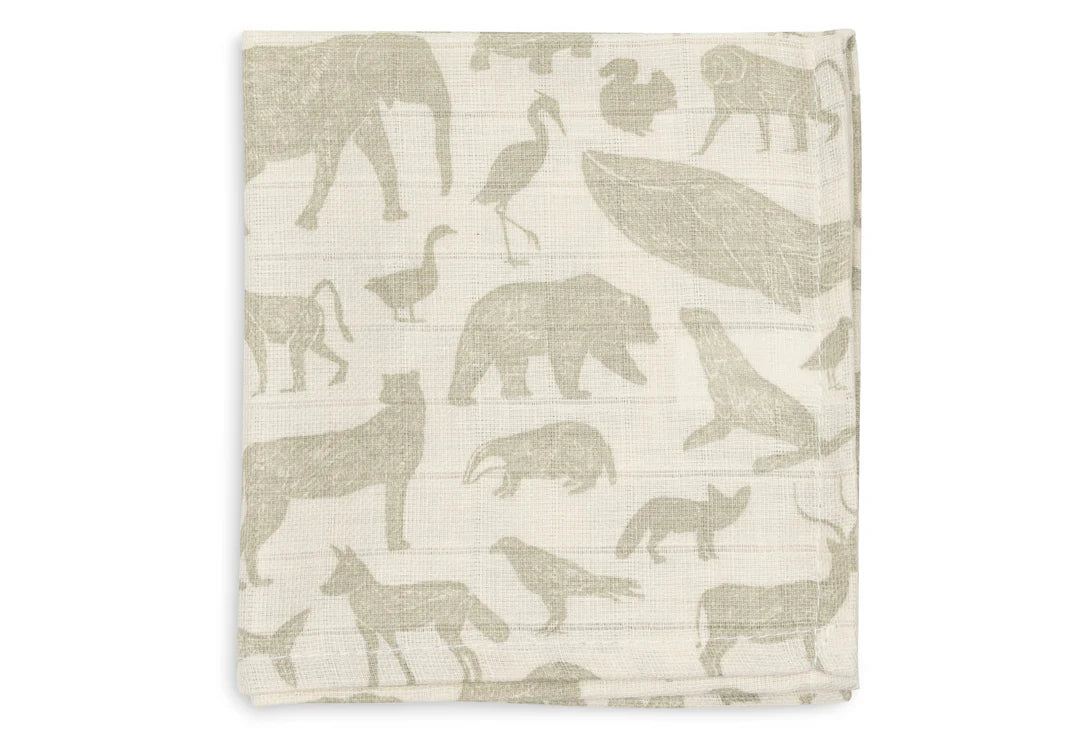 Jollein Hydrofiele Monddoekjes - Animals Olive Green - 3 pack