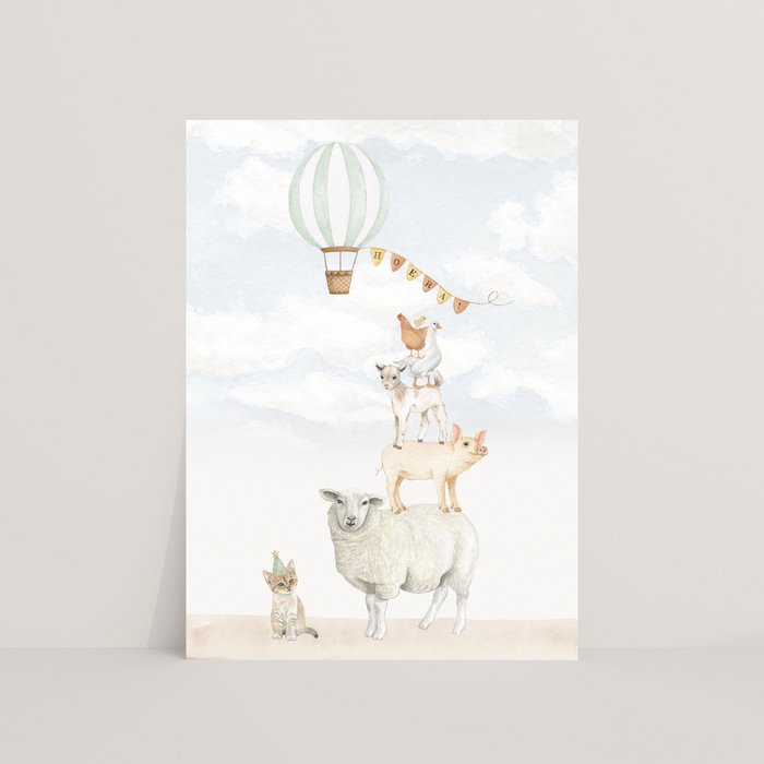 Wenskaart Ansichtkaart boerderijdieren hoera