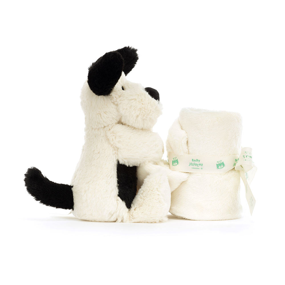 Jellycat Knuffeldoekje Bashful Black & Cream puppy (34cm)