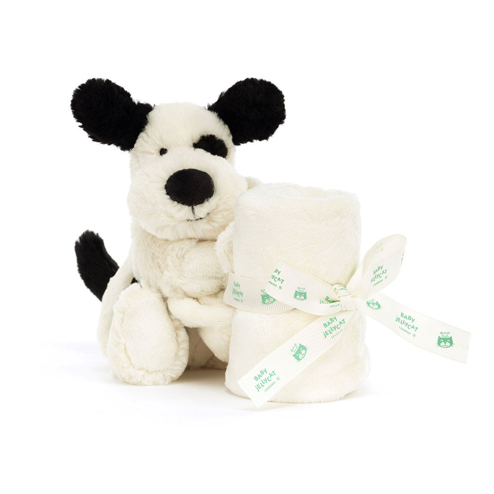 Jellycat Knuffeldoekje Bashful Black & Cream puppy (34cm)