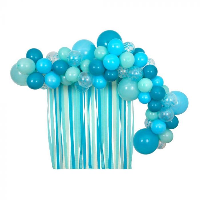 Meri Meri Ballonnenboog pakket met streamers Blauw